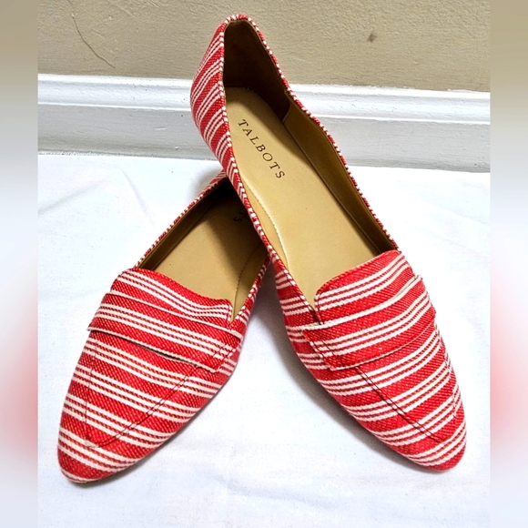 Talbots Francesca Women's Red White Striped Pointed Toe Moccasins Flats Size 7.5 - Picture 2 of 7